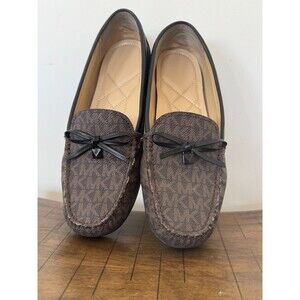 Michael Kors MK Logo Loafers Womens Size 7 Brown Monogram Slip On Flats